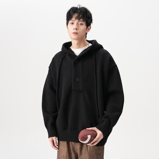 百鹊亭美式重磅连帽毛衣卫衣男秋冬款潮牌高级休闲针织衫宽松慵懒外套男 深灰色【高品质】 XL