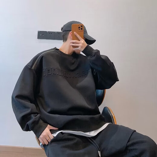 迪伽达 休闲字母卫衣男士春季美式潮牌拉链长袖宽松圆领上衣男 JCF-694烟灰色 XL