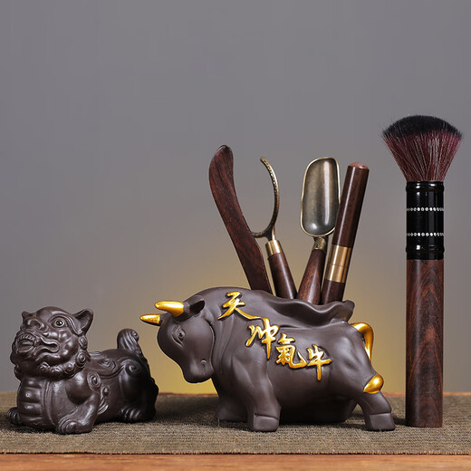 Yunhua Tea Ceremony Six Gentlemen Set Black Sandalwood Tea Needle Tea Spoon Tea Clip Kung Fu Tea Set Accessories 6-piece Set of Tea Making Tools Six Gentlemen of the Soaring Tea Ceremony + Pixiu Tea Pet