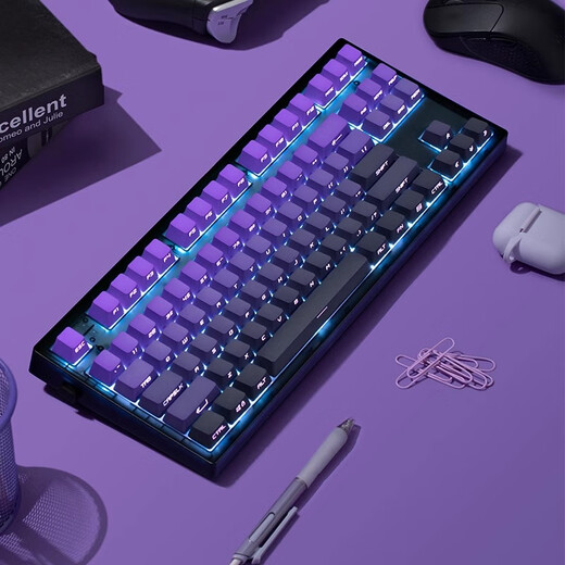 Belly spirit mk870pro blackberry side engraving mechanical keyboard Bluetooth wired wireless customized computer game silent office [three mode] Obsidian Pro + purple Qi Donglai Black axis 87 keys