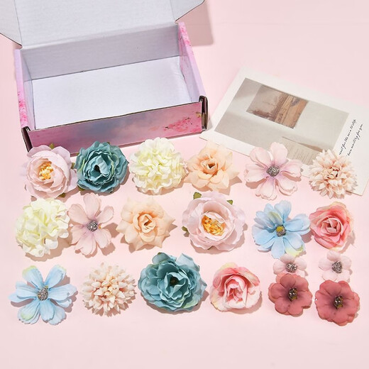 星恒梦仿真花绢花花朵痛包装饰假花材料手工diy头饰花环婚庆胸花材料包 仿真花绢花粉色一套20朵