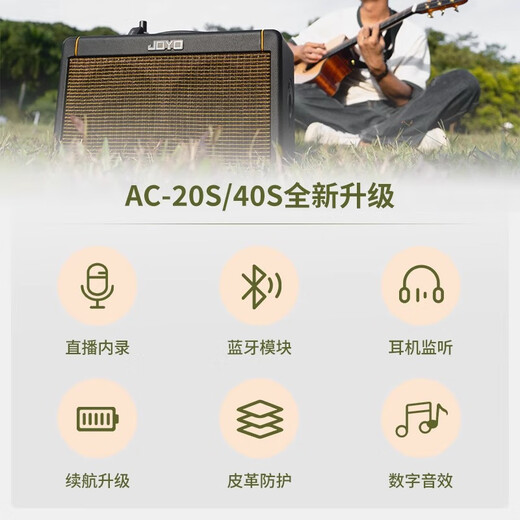 JOYO Guitar Singing Speaker AC40S Outdoor Roadshow Indoor Live Broadcast Internal Recording of Karaoke Charging Bluetooth Speaker AC40S Bluetooth Charging Speaker Black Power 40W
