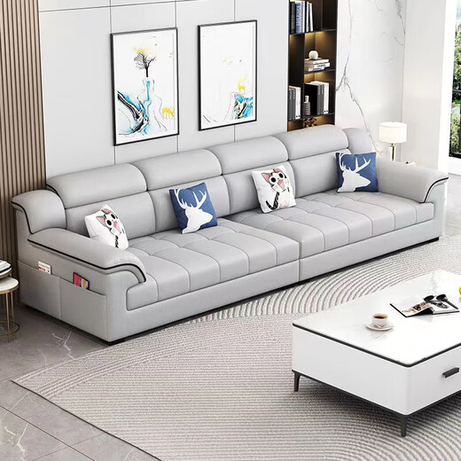 2025 new cotton and linen fabric sofa living room simple modern large and small apartment three-seat straight row cat claw leather sofa soft and comfortable cotton and linen sponge style 2.1m small apartment three-seat straight row