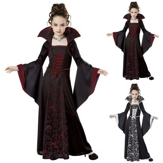 Cute husband Halloween costume children's cosplay vampire queen party dress girls masquerade performance costume burgundy 160 cm