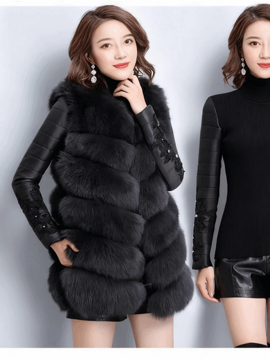CARSEMKEITN Down Sleeves Cotton Sleeves Bottoming Shirt Women's Winter Sleeves Thickened Warm Sweater with Fur Vest, Diamond Cloth Model (Fully Velvet) High Collar L (111-125Jin Jin is equal to 0.5kg)