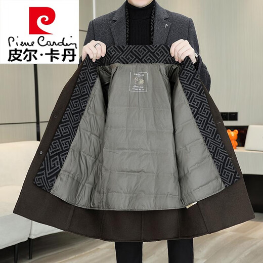 Pierre Cardin double-sided woolen coat men's mid-length woolen windbreaker high-end casual suit collar down gallbladder coat 8669 gray double-sided woolen removable down liner M suitable for 95-115Jin Jin equals 0.5 kg