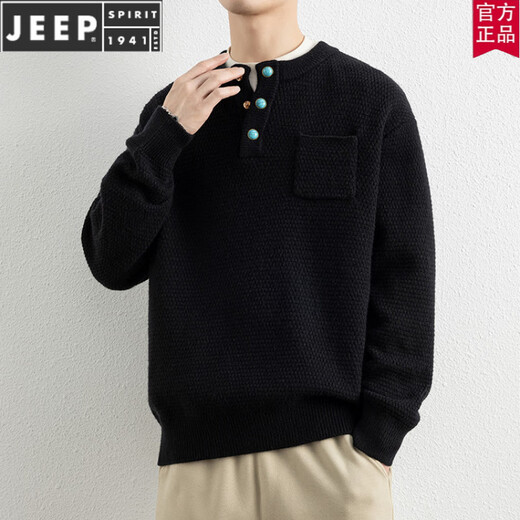 JEEP SPIRIT autumn and winter men's heavyweight Henry collar jacquard thickened sweater men's lazy style slightly wide casual sweater gray M