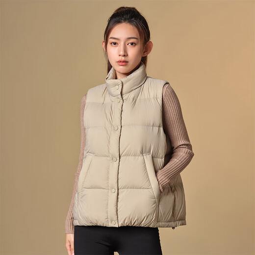Tambor Down Jacket Vest Women's Stand Collar Loose Short Style Down Vest Jacket TD336006 Milk Tea Brown 160