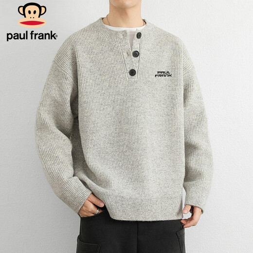 Paul Frank Sweater Men's Autumn and Winter Versatile Loose Knitwear Men's Jacket Trendy Brand Wool Bottoming Shirt Light Gray XL