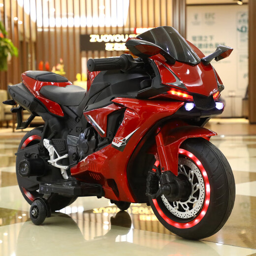 Qidong children's electric motorcycle 2-3-6-8 years old can sit on a boy and girl baby toy car large birthday gift painted red 12V electric hand-screwed throttle light wheel bluetooth