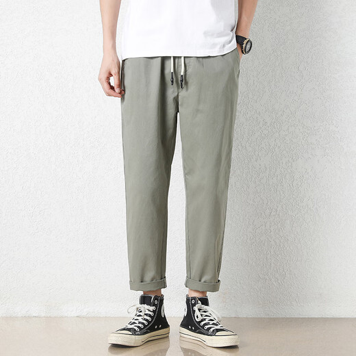 Jewish casual pants for men in summer new loose ice silk straight sport nine-point pants for men conical Korean style trendy trousers 9904 gray-green 2XL
