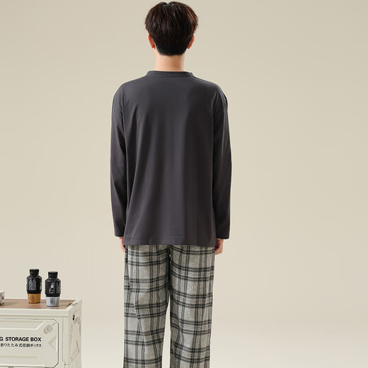 Langsha pure cotton pajamas men's cotton plaid youth can wear spring long-sleeved trousers loose men's home clothes suit