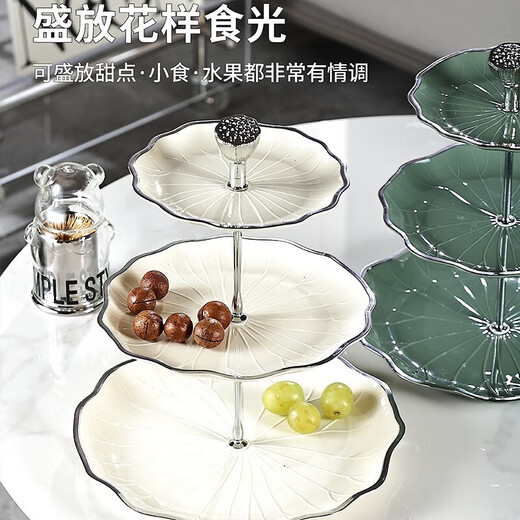 Haofanjie Dessert Rack Multi-layer Fruit Plate Rack European-style Fruit Plate Cupcakes Three-tier Dessert Tray Rack Pastry Tea Break Display Lotus Style丨Three Tiers Phnom Penh*Milk White