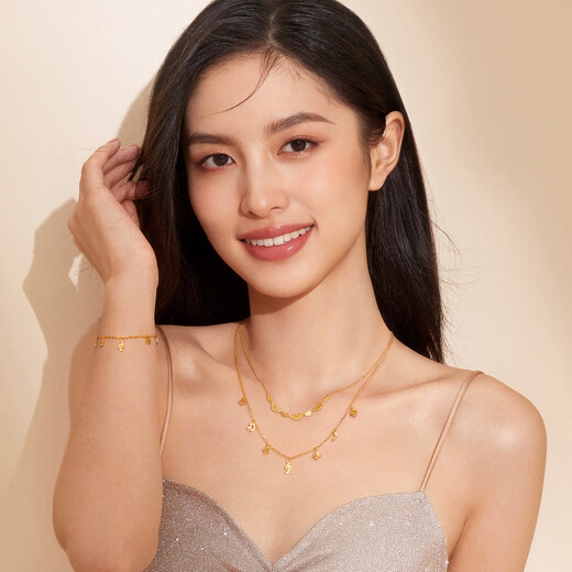Liufu -Schmuckfußgold -Inspirationserie Happy Miaoqu Gold Halskette Set Kettengeschenk GJG0031DS 3,57 Gramm (einschließlich Arbeitskosten 695 Yuan)