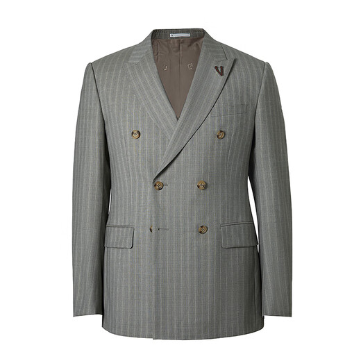 VICUTU Men's Suit Jacket 100% Wool Business Formal Suit Jacket Top Brown Stripes 180B