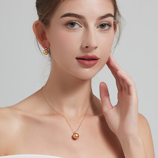 Sea pupil 18K gold set with moissanite South Sea gold bead pearl pendant single Miao Shuang Princess thick gold seawater necklace for women S grade/almost flawless rich gold 13-14mm +18K gold chain