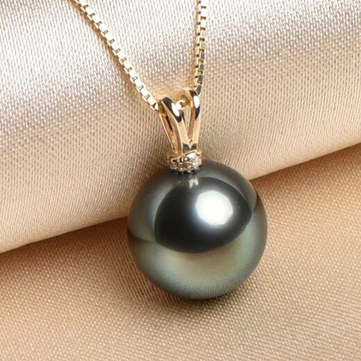 DL 1998 Chinese Valentine's Day gift Tahitian black pearl pendant Xinrun 18K gold malachite green 815mm black + slight flaws + 18K yellow base 14-15mm