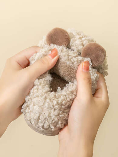 JOYNCLEON Children's Cotton Slippers Girls Autumn and Winter 2025 New Bag Heels Boys Warmth Girls Baby Plus Velvet Cotton Shoes Off-White 14 cm Inner Length