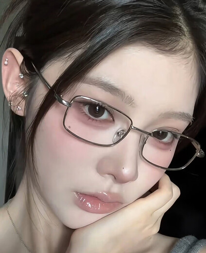 简浪 JEORLIOR日系银色方框平光眼镜女高智姐时髦装饰金属眼镜架小脸防蓝光近视 银色框 0度防蓝光【镜盒镜布】