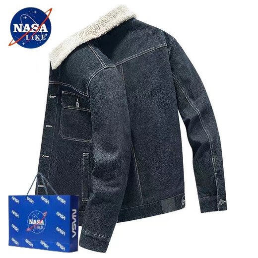 NASALIKE fleece jacket denim jacket men's winter all-match warm lambswool cotton coat windproof and cold-resistant thickened men's top dark blue M (spiritual boy) 90-110Jin Jin equals 0.5 kg