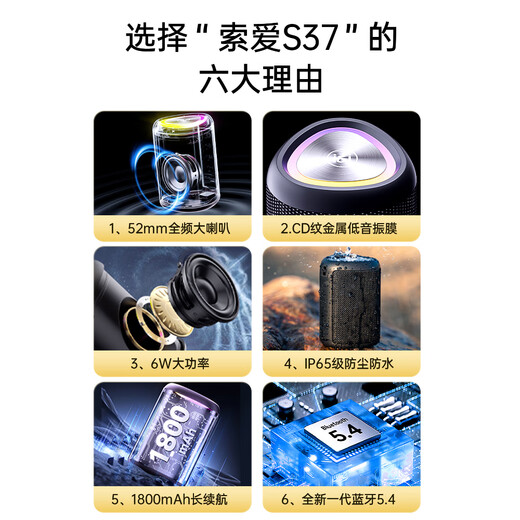 Sony Ericsson (soaiy) S37 small Bluetooth speaker outdoor car mini portable waterproof high-quality collection audio computer speaker subwoofer amplifier gift Huanhailan