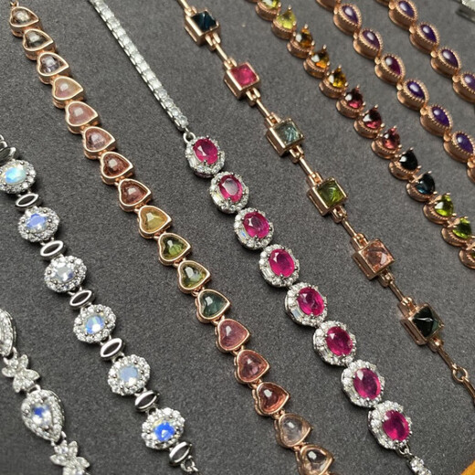 Junshi Quality Tourmaline Tanzanite Translucent Blue Moonlight Blue Ruby Emerald Aquamarine S925 Silver Inlaid 5 Tanzanite Bracelet