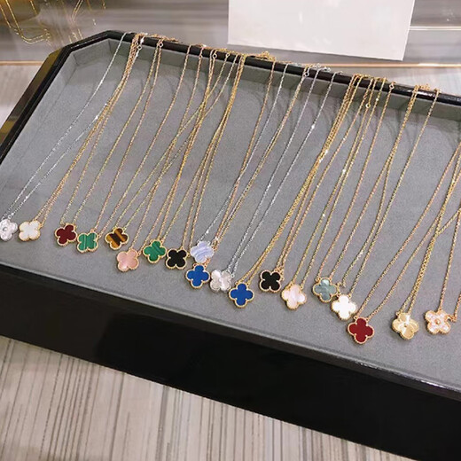 18K gold four-leaf clover pendant necklace women's high version 18K rose gold mother-of-pearl clavicle chain 999 medium necklace - yellow gold red agate