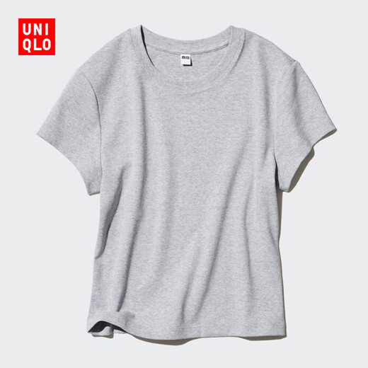Uniqlo Women's Round Neck Short T-shirt Short Sleeve Mini T Slim Fit Versatile Hot Girl Slim Bottoming New Style 474410 03 Gray M