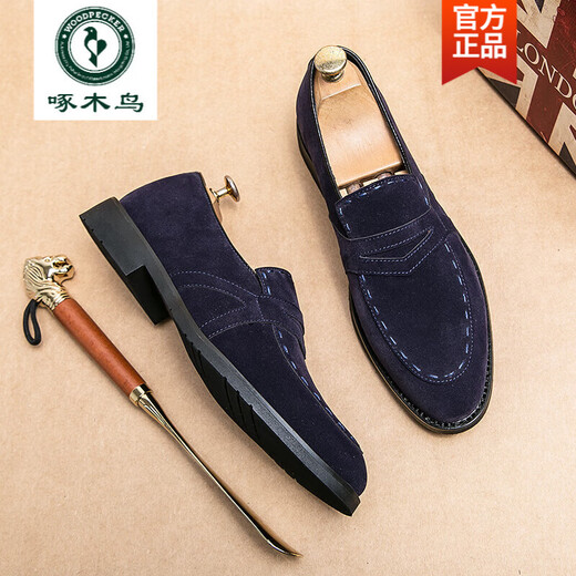 
Woodpecker Loafers men's 2025 new fashion British leather frosted fur shoes men's inner height-enhancing casual driving shoes 9215 brown lace-up 41