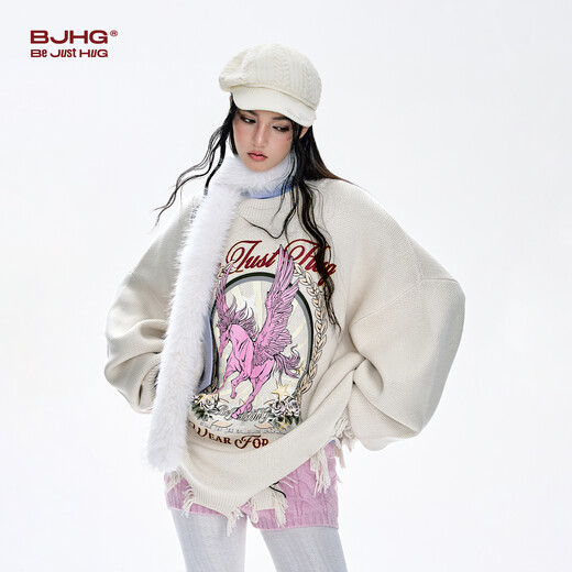 BJHG Reckless Printed Couple Sweater Women's Autumn and Winter 2025 New Heavy Fashion Brand Retro Round Neck Sweater Men's Zhu Ranhong M