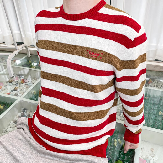 李宁轻薄毛衣套头男2025年春季新款日进斗金无帽锦纶新年卫衣AMBV051 白色条纹 AMBV051-1 日进斗金 S