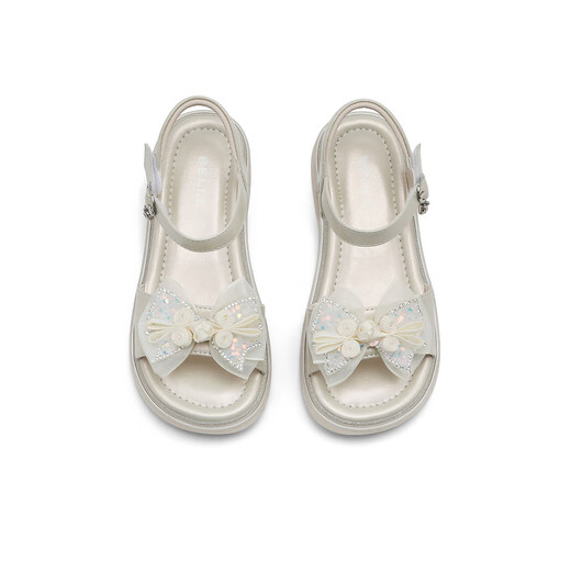 Belle Fashion Colorful Strap Sandals Girls Mall Same Style Bow Sandals T3513B64 Beige Size 28