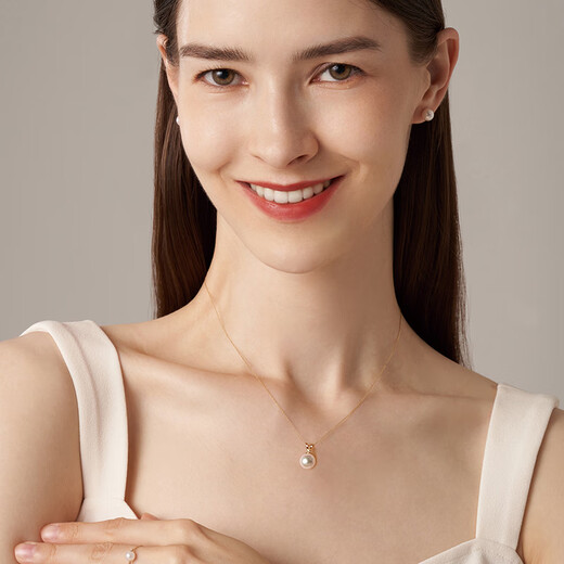 COF Jewelry 18K gold seawater Akoya pearl necklace minimalist bunny pendant single necklace birthday gift for girlfriend 8-8.5mm 18K gold pendant (including 18K gold chain)