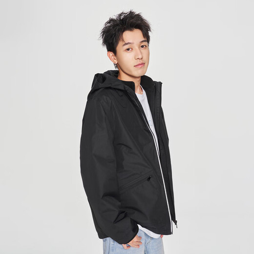 Lee comfortable hooded two-in-one detachable jacket, same style for men and women, black XS