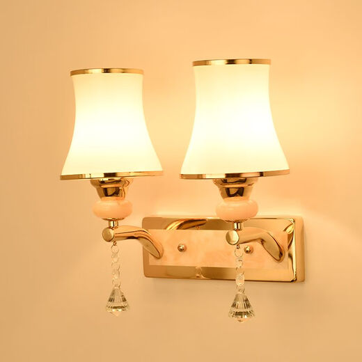 Micro wall lamp bedside lamp Nordic modern European style simple creative led American bedroom living room corridor staircase wall lamp 045 single head switch at home - three-color LED bulb