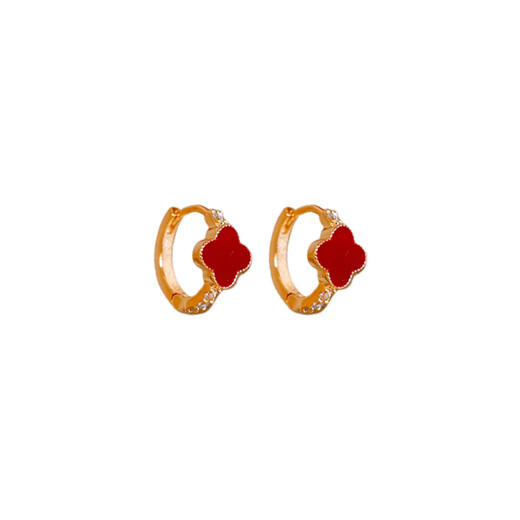 KASIYU2025 New Autumn and Winter Red Oil Drop Earrings and Earrings, Exquisite Four-leaf Clover Earrings, New Year Earrings, Versatile Women's Four-leaf Clover Earrings