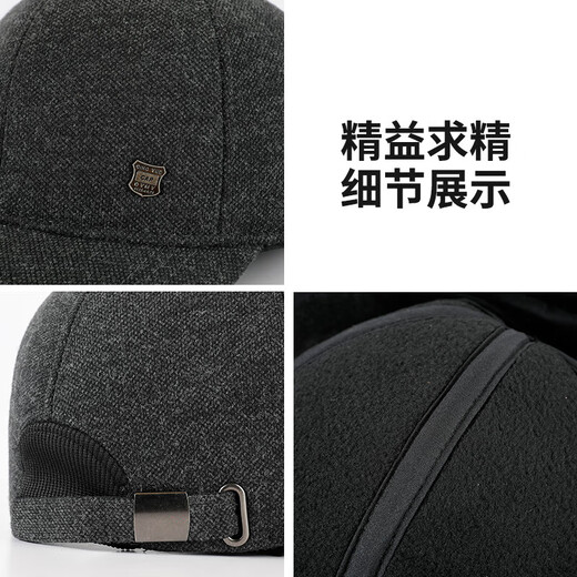 SOMUBAY (SOMUBAY) middle-aged and elderly father's woolen hat men's winter thickened cold-proof ear protection cap for old man and grandfather old man's peaked cap, dark gray with ear protection, velvet inside, one size fits all, one size fits all (56-58cm)