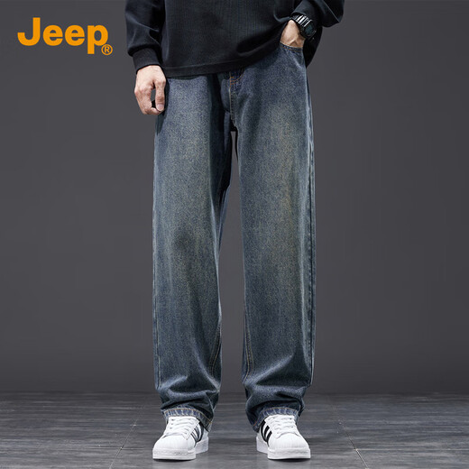 Jeep (JEEP) high-end retro men's jeans for men 2025 autumn and winter new loose straight trend brand casual wide-leg long pants for men
