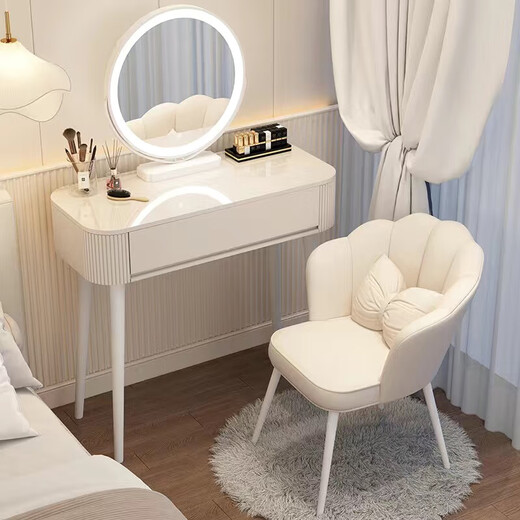 DUMANNI dressing table bedroom modern simple small and large apartment dressing table table light luxury wabi-sabi cream style bedside single table in one white 50 table + smart mirror + round stool complete decoration