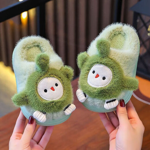 2025 Danzi Party Children's Cotton Slippers Cute Boys and Girls Indoor Cartoon Baby Slippers Keep Warm in Winter Light Green Danzi 32 Size 33 Inner Length 20.0CM