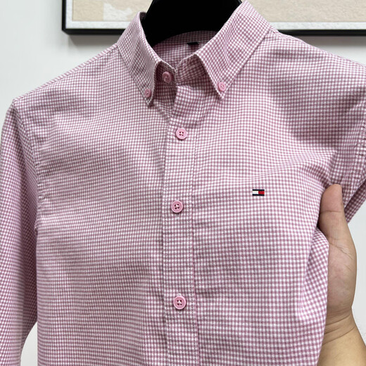 TOMMY JEANS genuine Tommy Tommy long-sleeved shirt men's spring new business casual pure cotton plaid non-iron shirt trendy long-sleeved blue plaid 100% cotton XL suitable for 140-155 Jin Jin equals 0.5 kg to wear