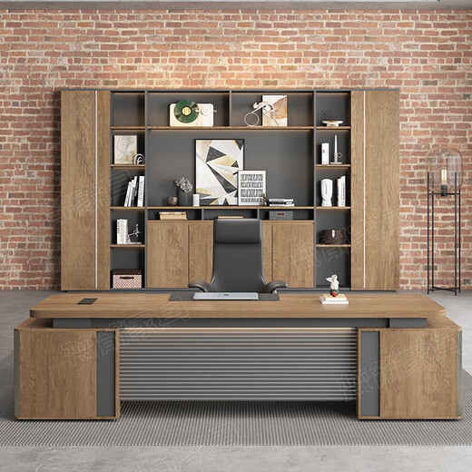 Fubaisen boss desk office desk high-end light luxury president simple modern manager desk and chair combination double cabinet executive desk executive desk 3.2*0.9 meters boss desk