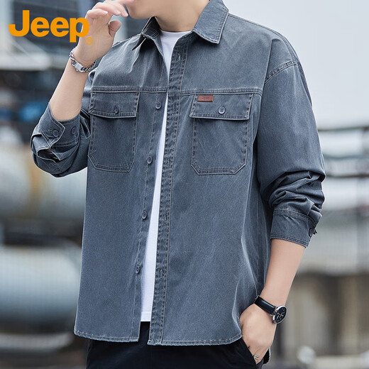 JEEP Jeep shirt men's long-sleeved autumn and winter casual loose jacket work wear trendy shirt men's dark gray 2XL