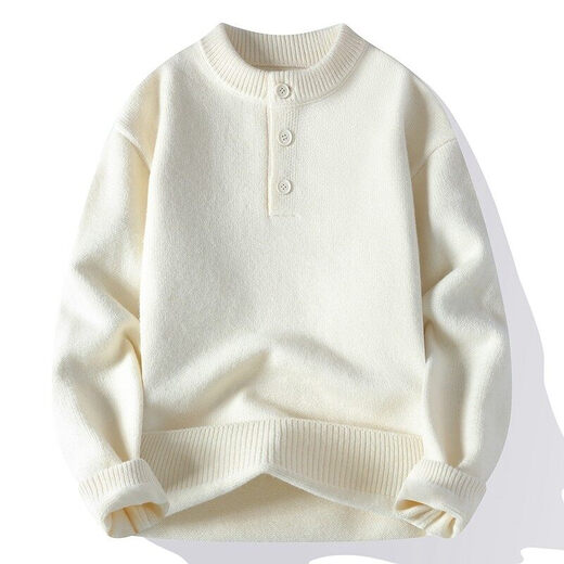 Zhiwei gray American Henry collar sweater men's autumn and winter high-end lazy style bottoming sweater cleanfit inner layer light gray XL