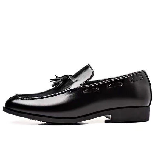 Li Shangduo men's four-season leather shoes without laces men's leather shoes black British summer breathable pointed toe men's leather shoes men's versatile black 9923 38