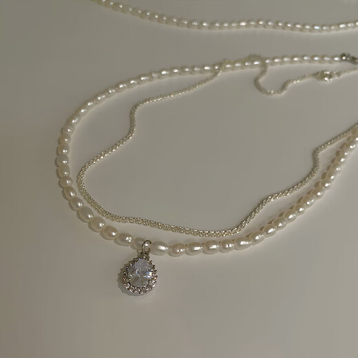 JALLOO Freshwater Pearl Necklace Young Women's Pendant High-end Light Luxury Niche Clavicle Chain Birthday Gift for Girlfriend Stacked Water Drop Pendant Freshwater Pearl Necklace-Certificate