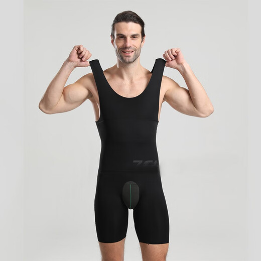 Modal Men's Body Shaping Bodysuit Pressurized Tummy Opening Crotch Body Elastic Tights Hip Lifting Tummy Control Corset Black M