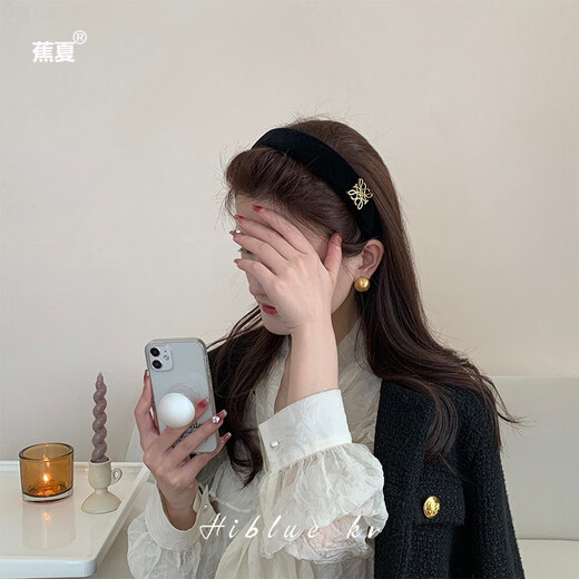 Jiaoxia velvet black high skull headband for women 2024 new autumn and winter high-end temperament headwear wide-brimmed hair headband main picture style