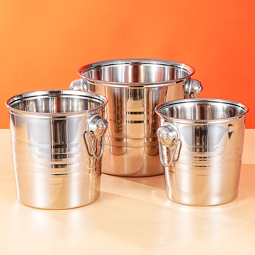Detif Internet celebrity ice bucket commercial stainless steel portable small ice bucket KTV bar champagne bucket red wine beer household thickened (natural color) 13CM portable-snack bucket (1L)