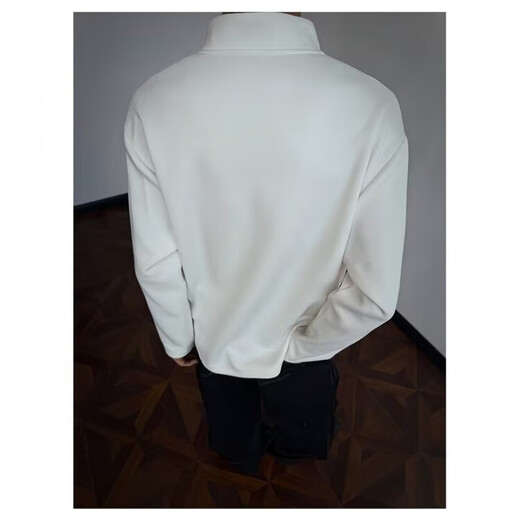 Chinese cotton splicing Hong Kong style color matching long-sleeved Polo shirt men's American retro loose sweatshirt high quality Henry collar black L